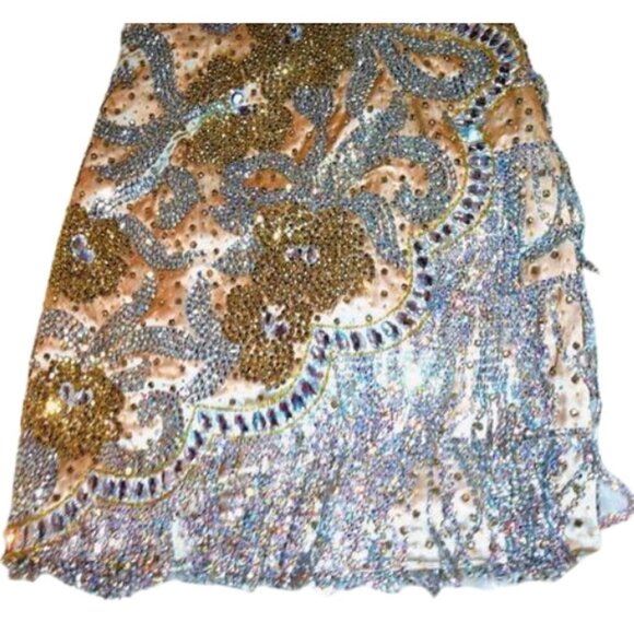 Couture Swarovski Crystals Luxury Flowers Fringes Designer Cocktail Runway Dress - Picture 7 of 12